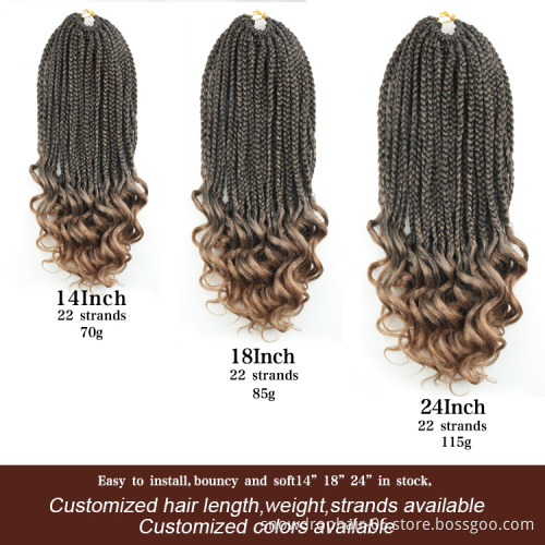 New Arrival Goddess Box Braids With Curly Ends Synthetic Bohemian Hair Extensions Crochet Curly End Box Braid